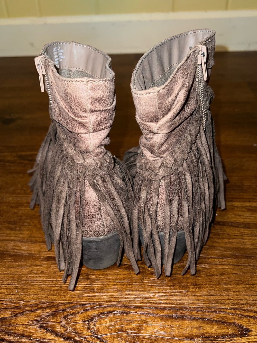 Jellypop Fringe Tan Suede Western Boho Heeled Zip Up Ankle Boots Size 8 - Picture 5 of 9